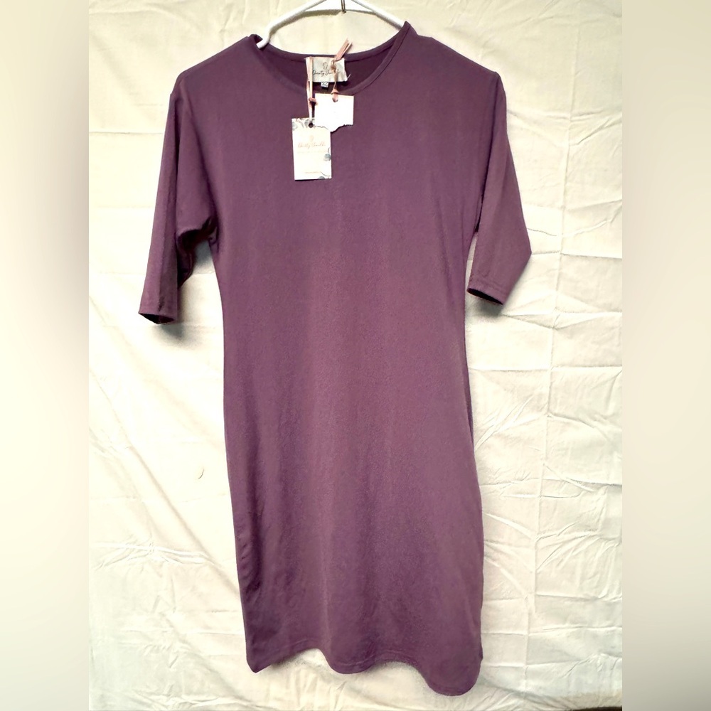 NWT Dainty Jewells Purple Crew Neckline Midi length Dress Size XL